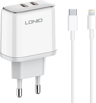 Мережевий зарядний пристрій Ldnio 2 x USB-C USB-C - Lightning 35 W (A2528M EU)