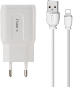 Мережевий зарядний пристрій Remax 2 x USB 2.4 A + кабель Lightning White (RP-U22 L White)