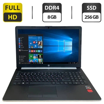 Ноутбук HP Laptop 15 / 15.6" (1920x1080) TN / AMD Ryzen 3 2200U (2 (4) ядра по 2.5 - 3.4 GHz) / 8 GB DDR4 / 256 GB SSD / AMD Radeon Vega 3 Graphics / WebCam / HDMI б/у