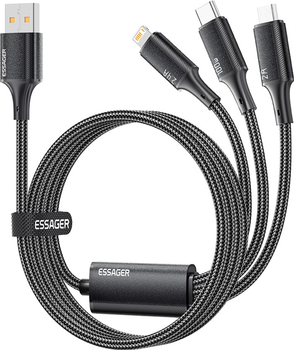 Кабель ESSAGER Simple 3 in 1 Micro+Type-c+Lightning 1.2 м 100W Black (EXCMTL-JJ01-P)