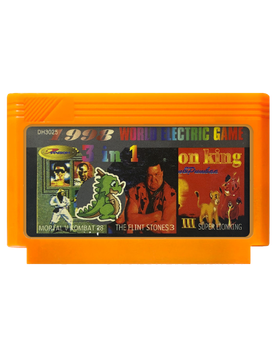 Сборник Игр RMC Famicom Dendy 3 in 1 Mortal Kombat 3 (Молнии), The Flintstones, Lion King 90х Английская Версия Только Картридж Б/У