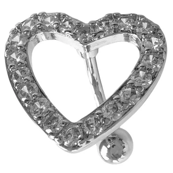 Серьга для пирсинга пупка Shine из медицинской стали Серебряное сердце с прозрачными камнями