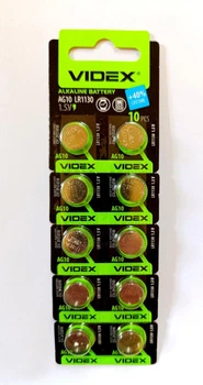 Батарейка алкалінова VIDEX LR1130 LR54 V10GA AG10 G10 RW49 1.55V для кварцового годинника 10 шт.