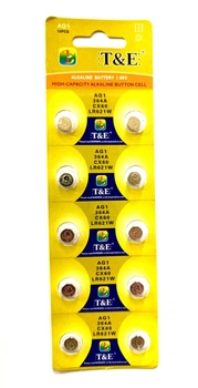Батарейка щелочная T&E 364A (363) SR621SW SR60 LR621W AG1 164 SR616 321 1.55 В для кварцевых часов 10 шт.