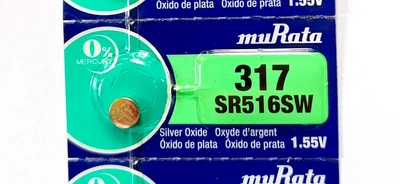 Батарейка оксид-серебренная Murata 317 SR516SW SR62 SB-AR RW326 1.55 В для кварцевых часов прецизионная до 10 лет 1 шт.