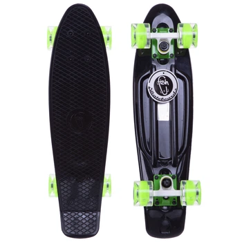 Скейт пенни борд Penny My Go Fish Skateboards 405-7 со светящимися колесами Black-Green
