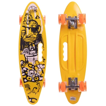 Скейт пенні борд penny cruiser круізер з ручкою Profi Kids 2306-4 жовтий з світяться колесами