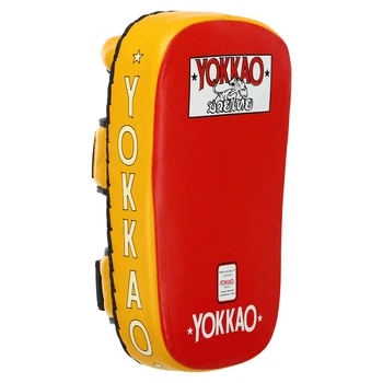 Пади для тайського боксу Тай-педи з натуральної шкіри (1шт) YOKKAO (р-р 30х20х9см, Жовто-червоний) (Y-2022_Жовто-червоний)