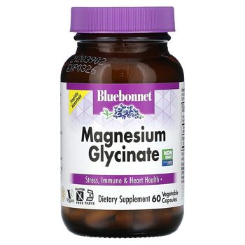 Магній гліцинат, 100 мг, Magnesium Glycinate, Bluebonnet Nutrition, 60 вегетаріанських капсул (BLB-00748)