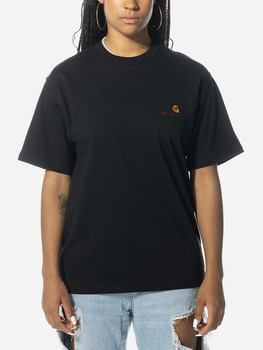 T-shirt bawełniany długi damski Carhartt S/S American Script W I032218-89XX S Czarny (4064958660798)