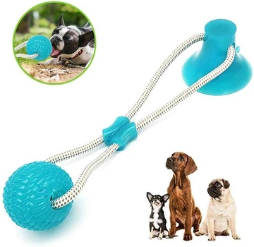 Іграшка для собак канат на присоску з м'ячем Dog Toy Rope блакитний