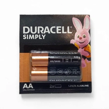 Батарейки пальчиковые щелочные Duracell AA LR6 (2 шт) (15280)