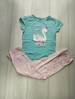 Пижама (футболка+штаны) бирюзово-розовая Лебеди Primark 128см (400097666)