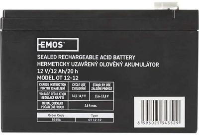 Акумуляторна батарея для ДБЖ Emos B9656 12V 12AH (FAST.6.3 MM) AGM B9656