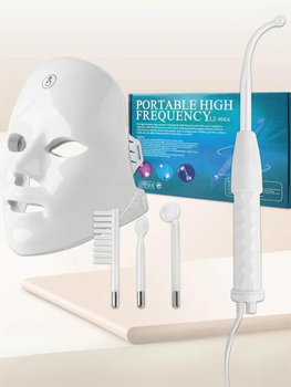 Дарсонваль и LED маска для ухода за лицом в домашних условиях в наборе Электрическая расческа против выпадения волос 4 Универсальных насадки