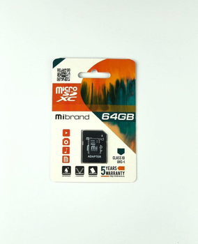 Карта памяти microSDXC (UHS-1) Mibrand 64Gb class 10 (+SD) MICDXU1/64GB-A