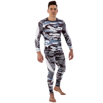 Мужской спортивный комплект рашгард + тайтсы Domino 210-16 размер L (170-175см) Grey Camouflage-Black