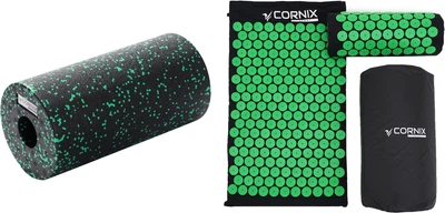 Набор Массажный ролик Cornix XR-0131 EPP 30 х 15 см Черный/Зеленый + Коврик акупунктурный с валиком Cornix Classic Mat Аппликатор Кузнецова XR-0110 Black/Green