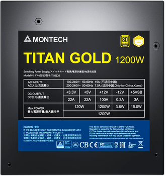 Zasilacz Montech Titan Gold 80 PLUS & Cybenetics Gold modular PCIe 5.0 1000 W (TIS0126)