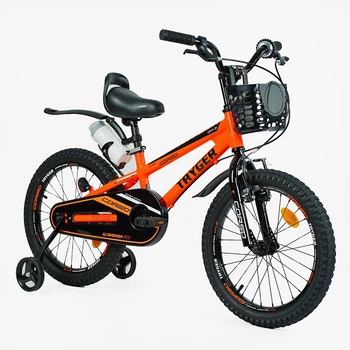 Детский двухколёсный велосипед Corso Tayger 18″ с алюминиевой рамой, ручным тормозом, боковыми колесами и звонком (TG-11360)