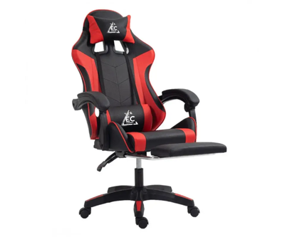 Ігрове комп'ютерне крісло для геймерів та роботи для дому EC GAMING 2806 Чорно-червоне обшите екошкірою та з підставкою для ніг