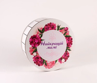 Коробка кругла "Найкращій мамі" піони середня