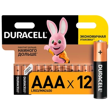Батарейка щелочная Duracell AAA LR03 12 шт (мини пальчик)