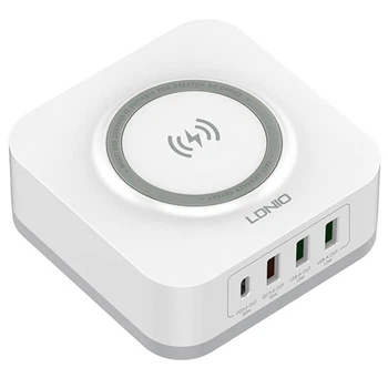 Зарядний бездротовий пристрій Ldnio AW004 3хUSB/Type-C QC PD 32W Wireless 15W для смартфонів/навушників Білий