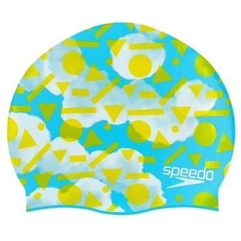 Шапочка для плавания силиконовая юниорская SPEEDO JUNIOR SLOGAN PRINT 808386B955 голубой-желтый