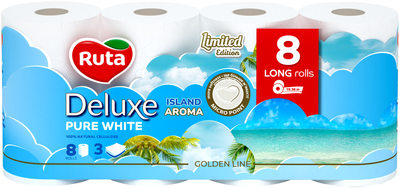 Туалетний папір Ruta Pure White Deluxe Ароматизований 3 шари 8 рулонів (4820202896098)
