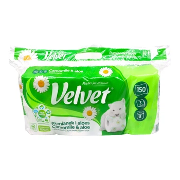 Туалетная бумага Velvet Ромашка и Алое 8 рул 3 слоя 150 отрывов