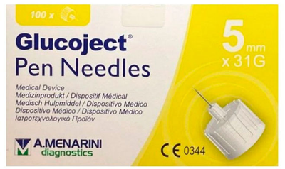 Голка для шприца Menarini Glucoject Insulin Needle 31G x 5 мм 100 шт (8012992467893)
