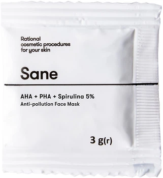 Маска для обличчя проти токсинів з АНА + РНА + спіруліна 5% - Sane Anti-Pollution Face Mask (пробник) 3g (852147-1593)