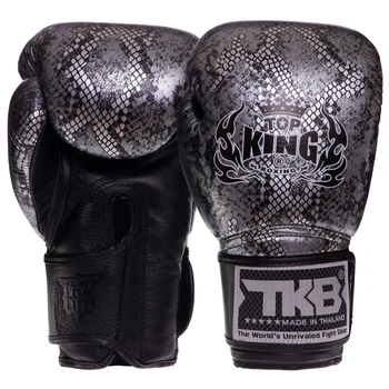 Перчатки боксерские кожаные TOP KING Super Snake TKBGSS-02 (размер 8 oz, Черный-серебряный)
