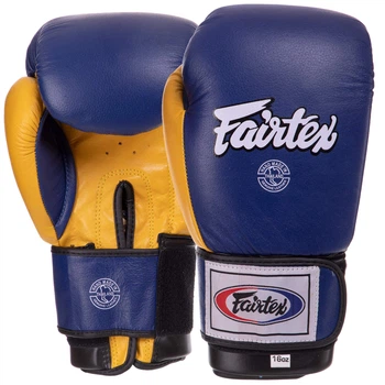 Перчатки боксерские кожаные FAIRTEX Pro (размер 16oz, Синий-желтый) (BO-3783_Синий желтый_16_унции)