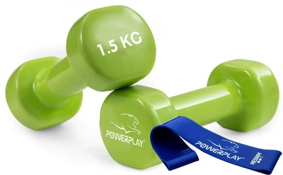 Гантелі вінілові PowerPlay 2 * 1,5 кг. PP_4103 Зелені (2шт. - пара) + Резинка для фітнесу 7,5кг