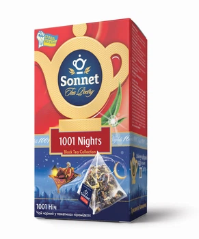 Чорний і зелений чай Sonnet 1001 Nights з пелюстками квітів і шматочками ягід 20 пірамідок