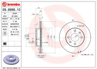 Диск гальмівний Brembo (09999810)