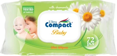 Влажные салфетки детские Ultra Compact Ромашка с клапаном 72 шт (WW-112) (8697420531188)