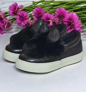 Кроссовки пушистые с ушками для девочки CSCK.S 7067 черные 24(стелька внутри 15см)