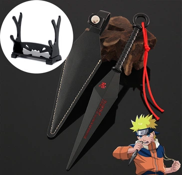 Кунай металлический черный с подставкой + Чехол / Косплей Аниме Наруто Naruto