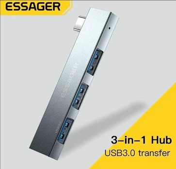 USB 3.0 OTG хаб 3 в 1 Type-C в USB-A Essager ES-UD5 Срібло