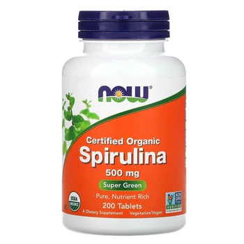 Спіруліна 500 мг сертифікована органічна Now Foods Сertified Organic Spirulina 200 таблеток
