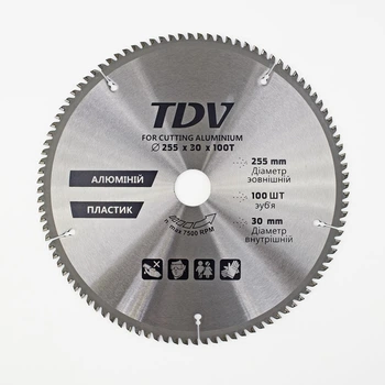 Диск пильный по алюминию и пластику TDV 255х30х100 мм