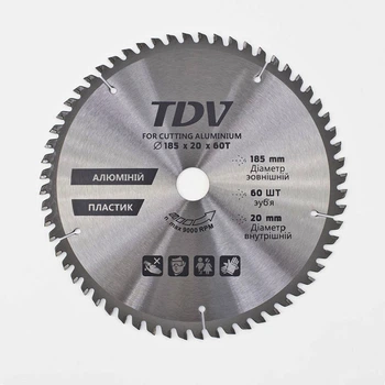Диск пильный по алюминию и пластику TDV 185х20х60 мм