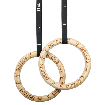 Кільця гімнастичні для Кросфіту WOODEN GYM RINGS EZOUS (стрічки-поліестер (PL), р-р 5м х 2,5см, кільця-дерев'яні, d-28мм, вага кілець 600 гр. пара) (E-03)