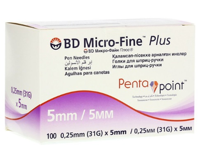 Иглы для инсулиновых шприц ручек MicroFine Becton Dickinson МикроФайн 5 мм (31G x 0,25 мм)