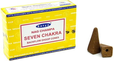 Стелющиеся дымные благовония конусы "Семь чакр" - Satya Seven Chakra Backflow Dhoop Cones 10шт (1334227-6331696)