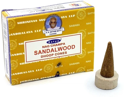 Дымные благовония конусы "Наг Чампа и дерево сандал" - Satya Nag Champa Sandalwood Dhoop Cones 12шт (1334312-6331744)