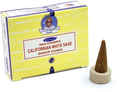 Дымные благовония конусы "Наг Чампа Калифорнийский Белый Шалфей" - Satya Nag Champa Californian White Sage Dhoop Cones 12шт (1334310-6331806)